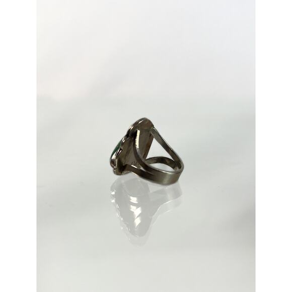 Vintage Accessories - Jewelry - Silver Ring Green Stone w Crystals - Size 6.25 - Picture 5 of 8